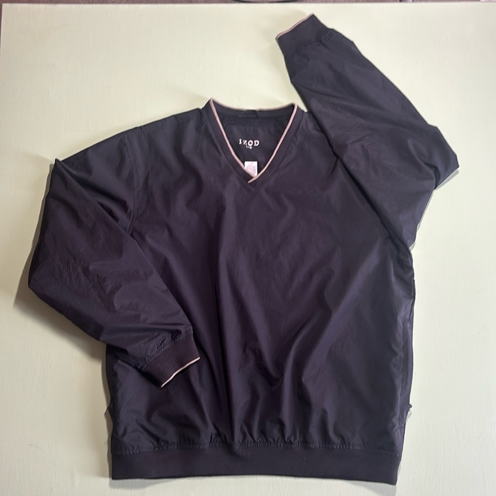 IZOD Golf V Neck Pullover Long sleeve Windbreaker Black Jacket Men's Size L